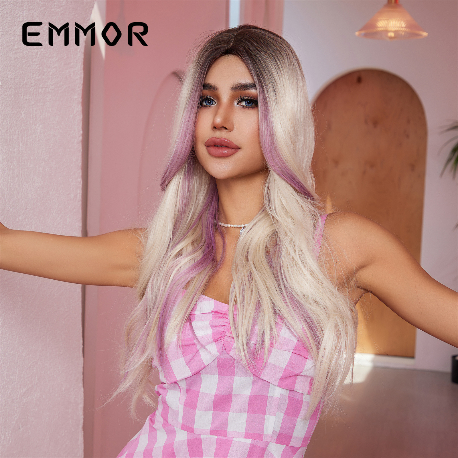 Europea y americana caliente-venta de la Peluca de las mujeres, Pelo Rizado largo rojo de la onda grande, blanco, natural cos de fibra química