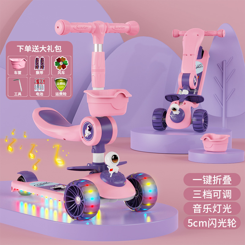 Niños de scooter con asiento plegable 2-6-10 años de edad niños y niñas tres en uno scooter con pedal