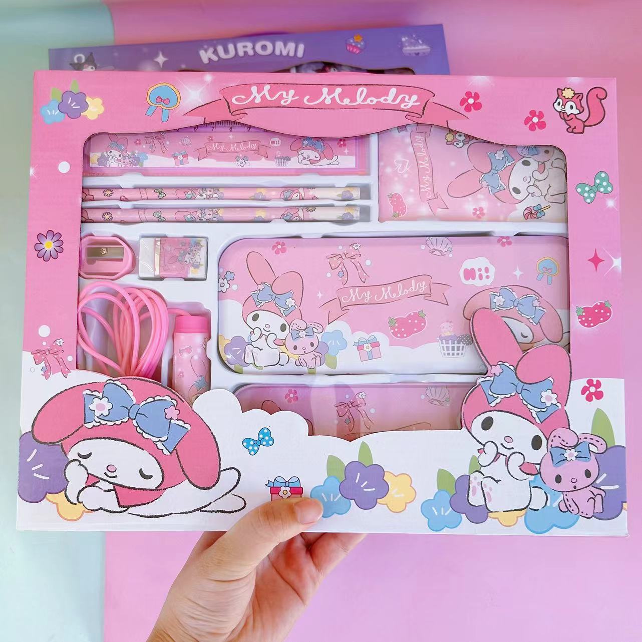 Sanrio-caja de regalo de papelería, conjunto de papelería transfronterizo, lápiz Kuromi, papelería de aprendizaje para niños, regalo de recompensa, venta al por mayor