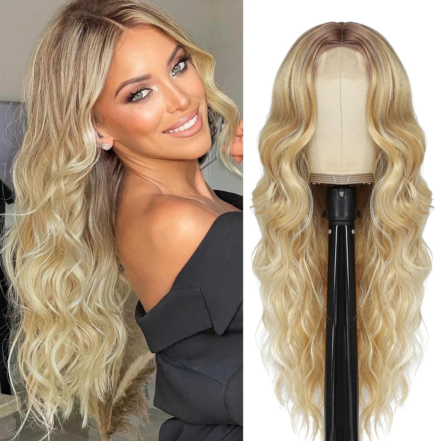 Synthetic Wigs Women's Medium Split Large Wave Long Curly Hair Cap_voghion.com
