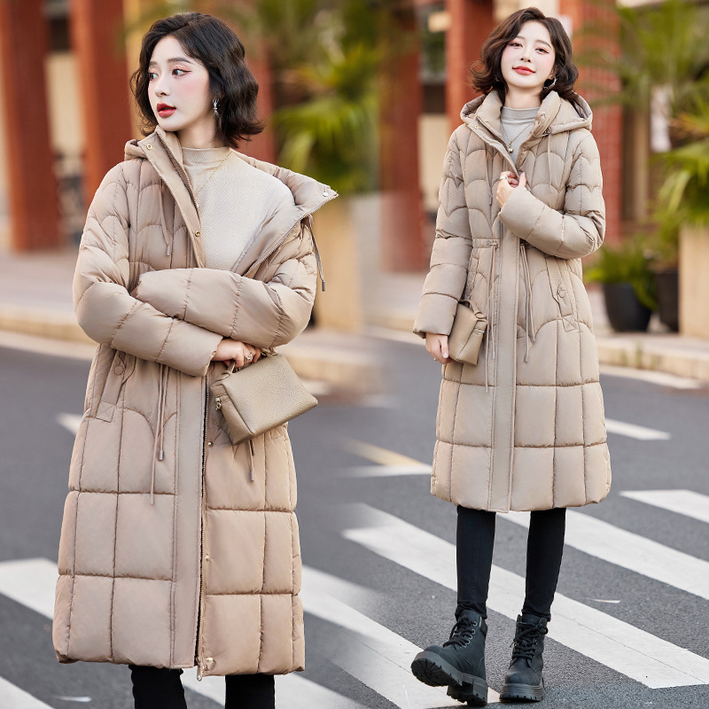 Damas de invierno algodón chaqueta de algodón mediano y largo cintura delgada chaqueta de plumón gruesa convencional coreana ropa de madre encapuchada image 5