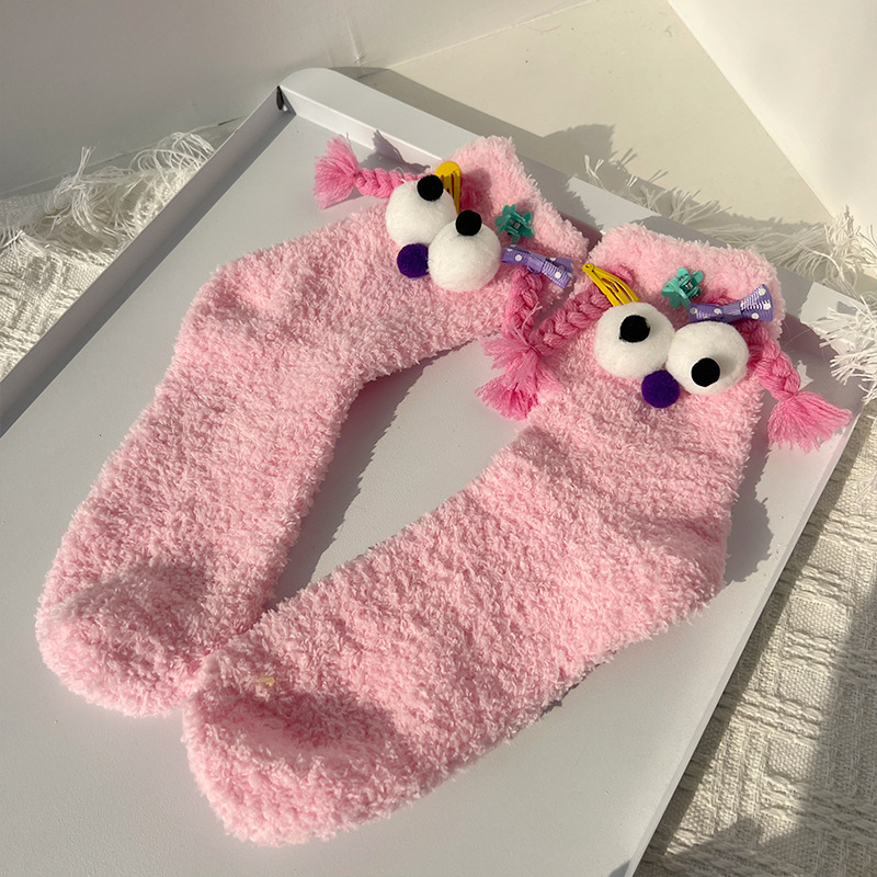Women's Cute Funny Cartoon Polyester Coral Fleece Crew Socks A Pair display picture 5