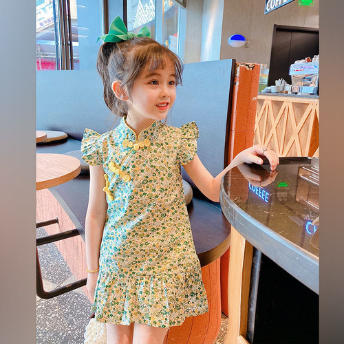 Children's cheongsam summer dress for girls, middle-aged children, babies, pure cotton, Chinese style, improved, stylish, Tang suit, Hanfu dress