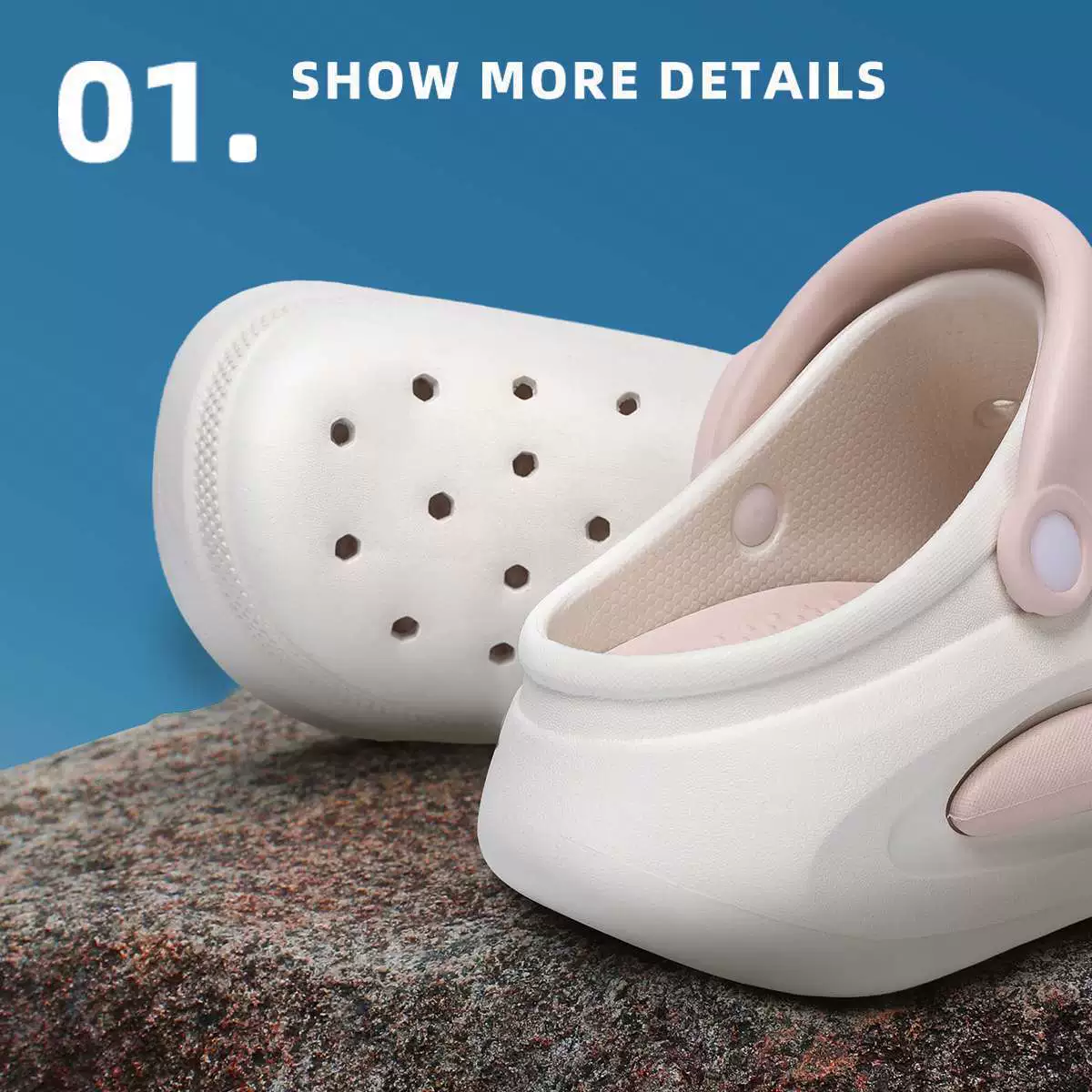 Beach slippers, non‑slip double‑layer perforated design, lightweight, sizes 36–41