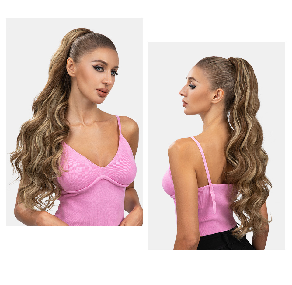 Sintētiskie mati sievietēm ar gariem, cirtainiem matiem, aukliņas stila, sintētiskās šķiedras, augstām zirgastēm un liela viļņa mākslīgām bizēm._voghion.com