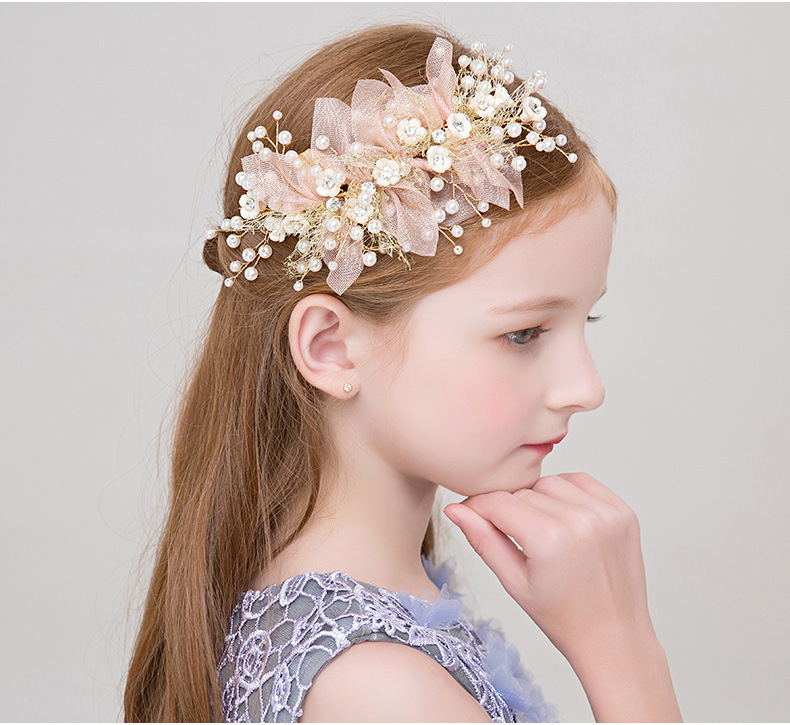 1 Piece Quantity Kid'S Princess Flower Alloy Cloth Pearl Lace Hair Band