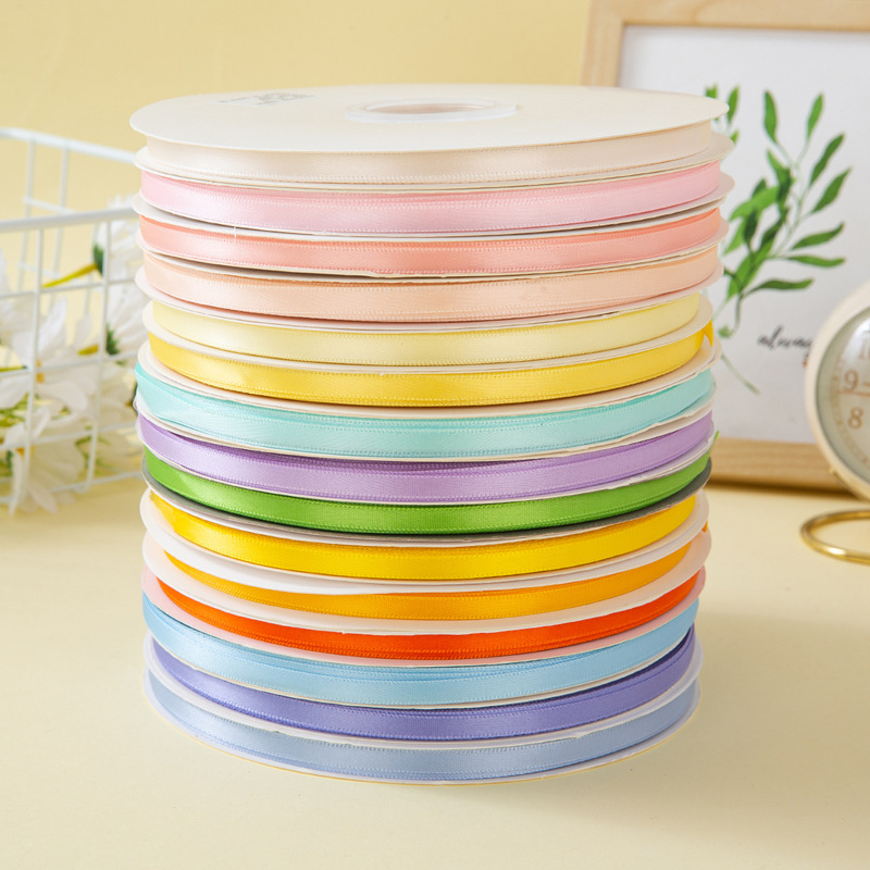 6mm Solid Color Polyester Ribbon 100 Yards Satin Ribbon for Flowers, Gift Boxes, Baking Packaging, DIY Butterfly Decoration Material