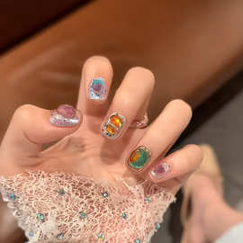 纯手工穿戴甲糖果色多巴胺卡通可爱童趣糖果泡泡玛特甜酷可拆卸