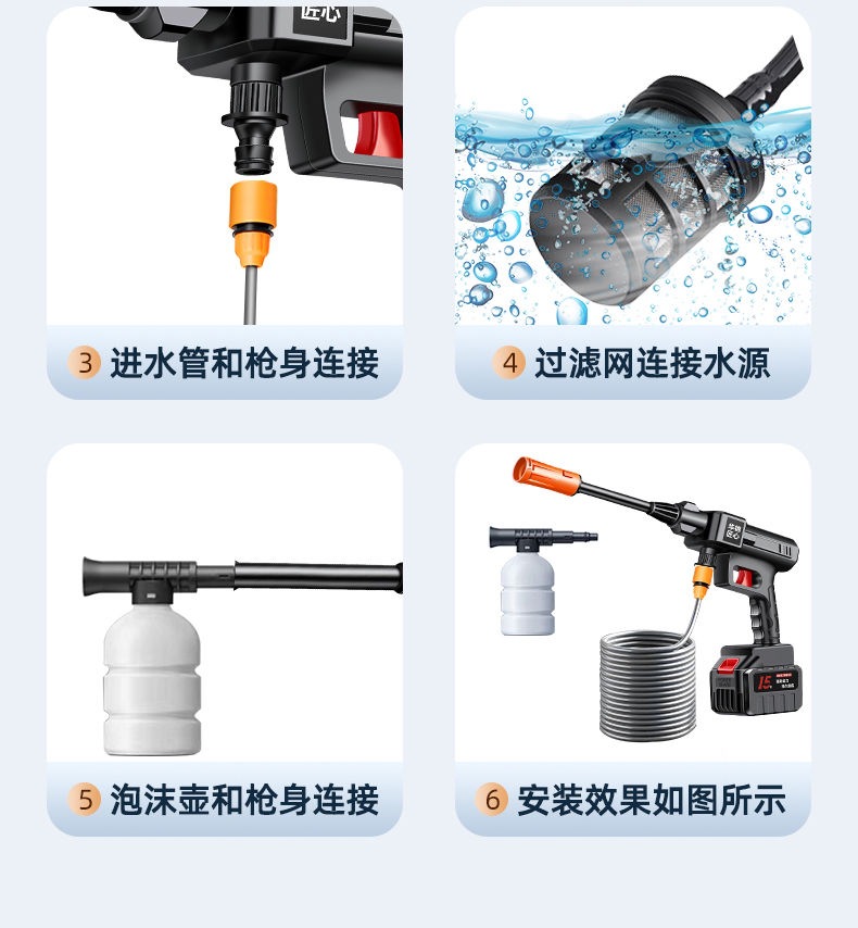 New German Brushless Car Washing Machine, Ultra-High Pressure Water Gun, Lithium Electric Brush Car Spray, Vegetable Watering Cleaning Artifact, Spray Artifact