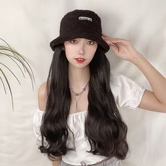 Hairpiece for women, one-piece lamb wool hat, long curly hair head cover, Korean style, simulated hair fibers, large waves wig manufacturer