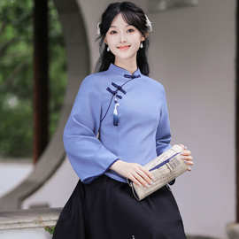 复古中式旗袍汉服女装年轻版茶服两件套唐装采耳师酒店工作服日常