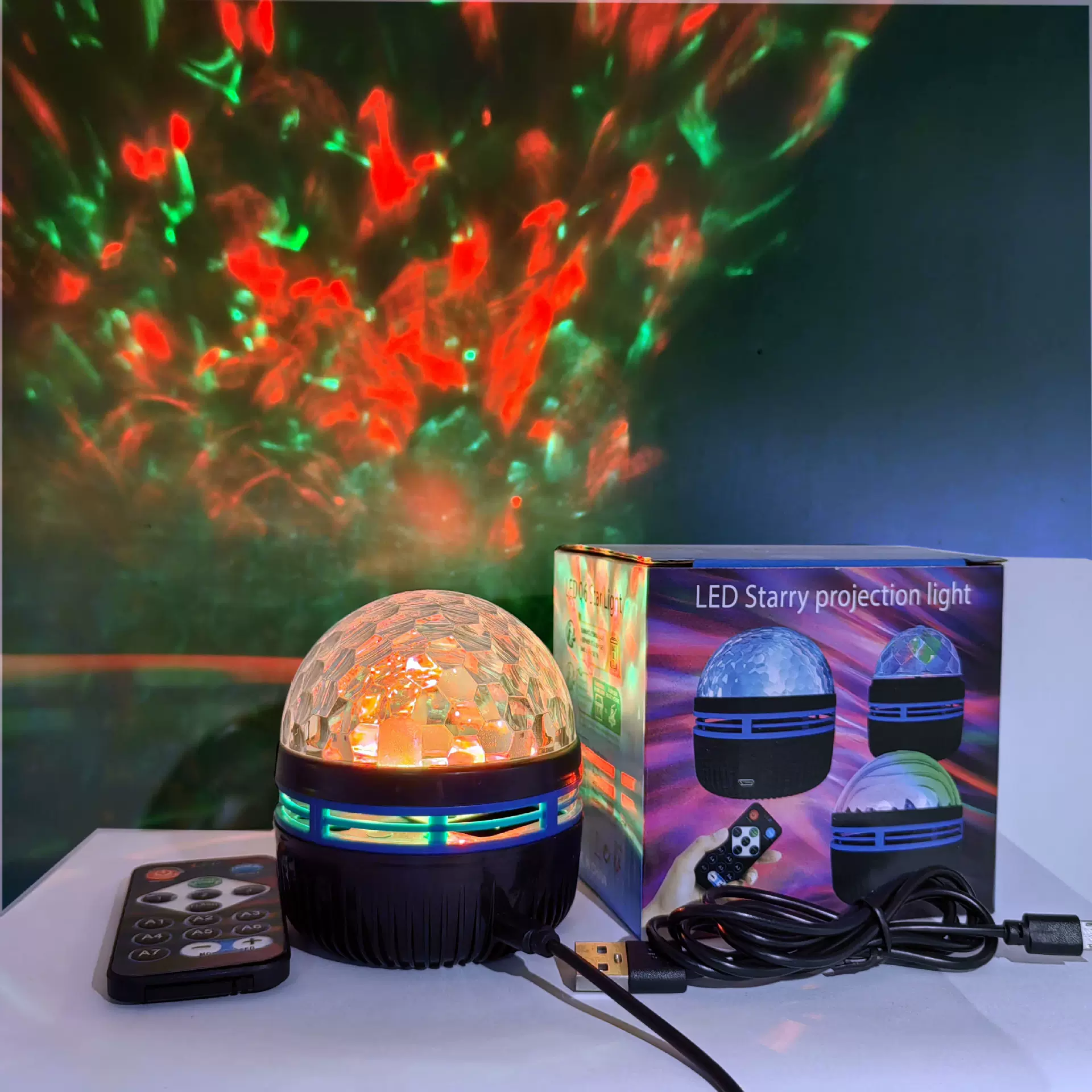 跨境水纹遥控魔球投影灯创意台灯浪漫装饰夜灯星空极光星氛围