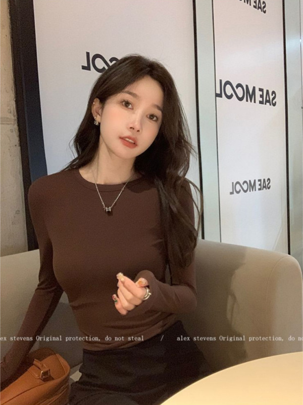 辣妹掐腰长袖T恤女2025新款修身显瘦百搭打底衫女装百搭网红上衣|undefined