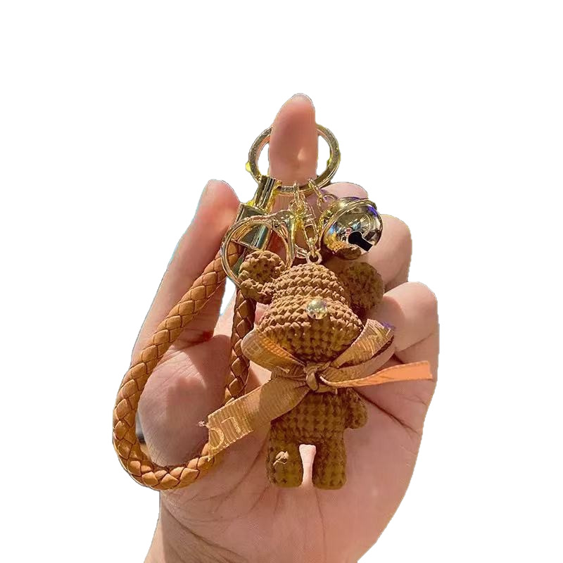 Lindo dibujos animados lana oso llavero mujer exquisita pareja colgante de coche ins mochila escolar colgante muñeca muñeca