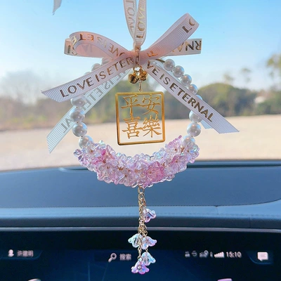 Goddess Decoration for Car Interior, Peace – Car hanging - pink-lily-of-the-valley-crystal-pendant