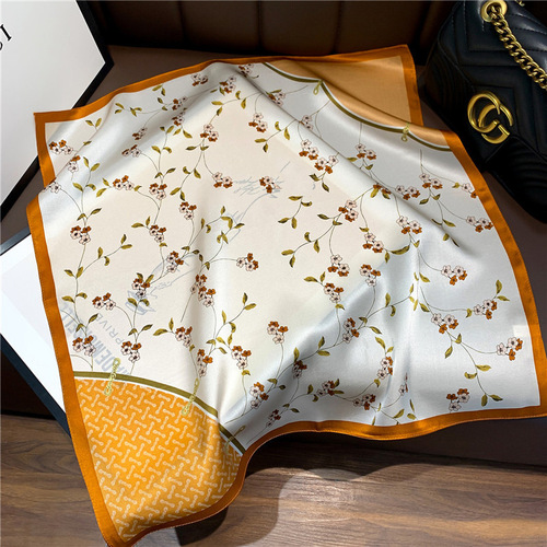 Silk scarf  new fashion and fresh small square scarf mulberry silk women's floral print pattern outer silk scarf scarf