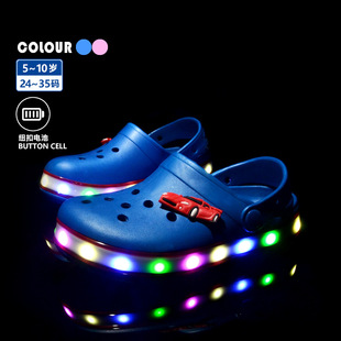 LED light shoes children's hole shoes summer children's shoes sandals 25 new slippers beach shoes hollow baby shoes wholesale