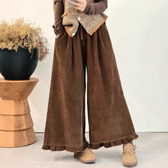 灯芯绒阔腿裤 2025秋季新款 木耳边休闲裤女森系宽松长裤子500