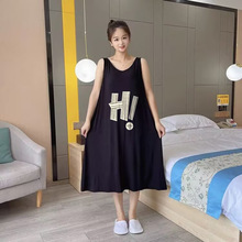 中长款休闲舒适无袖背心裙夏季300斤大码胖MM字母印花睡裙家居服