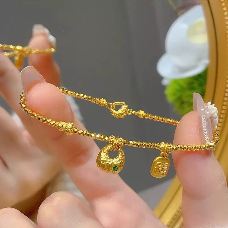Bracelet en perles or 999 or de sable boule disco cadeau femme_voghion.com