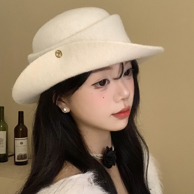 赫本风优雅礼帽女秋冬法式复古优雅气质卷边贝雷帽名媛千金风帽子|undefined
