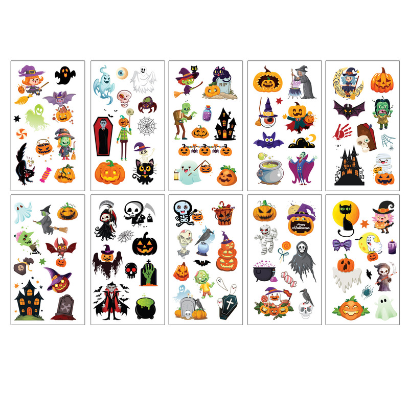クロスボーダー新しい漫画ハロウィンタトゥーステッカーハイエンド子供のホリデーパーティー面白いカボチャタトゥーステッカー|undefined