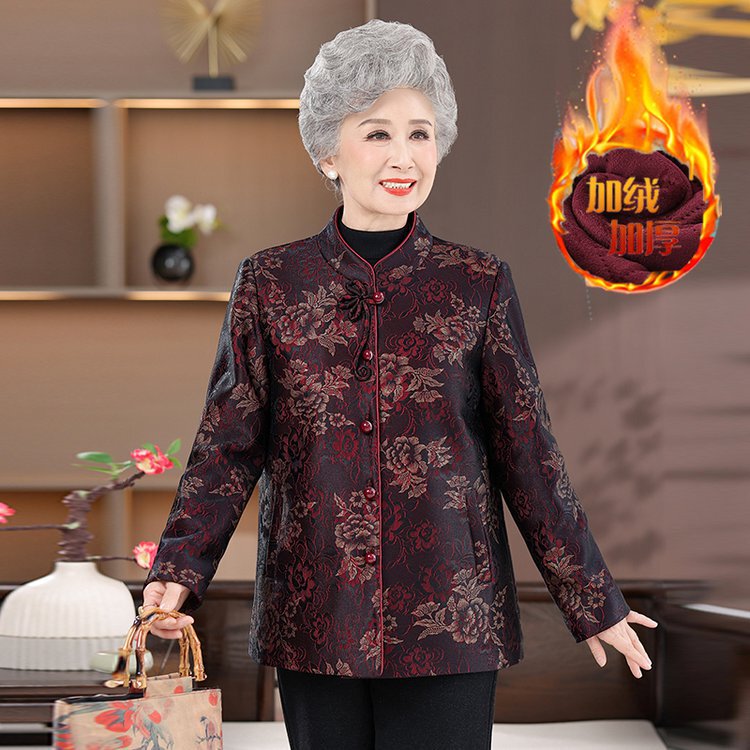 中老年人女装春秋立领外套老太太衣服宽松上衣妈妈装洋气过年褂子|undefined