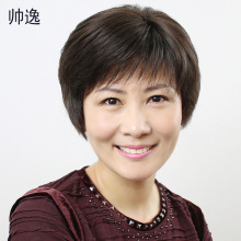 送妈妈全手织整顶假发套真人发老人直发短发斜刘海中老年假发女士