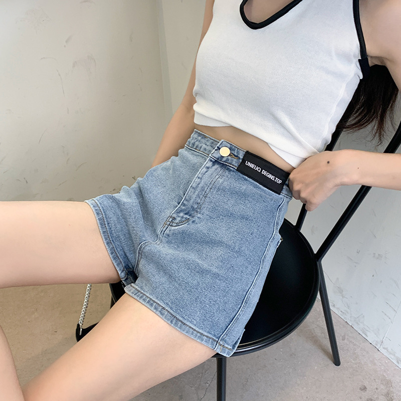 Hot Girl Hot Pants 2022 Summer New Style Labeled Design All-match Stretch High Waist Tight Hip Denim Shorts for Women