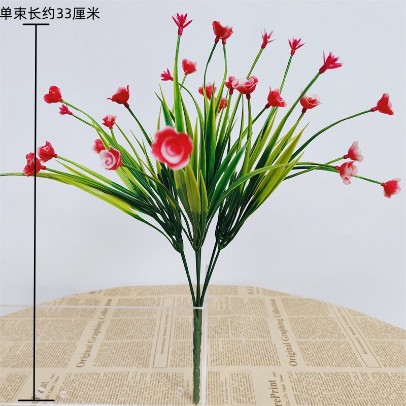 Flores de plástico falsas de una sola flor yucari hierba de agua decoración cercas de flores llenas de estrellas pequeñas flores de flores de simulación de flores verdes rosas