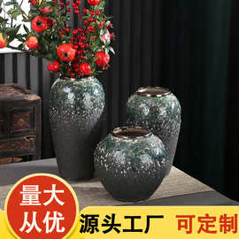 复古墨绿色花瓶美式简约田园风干花插花花瓶水培富贵竹花盆摆件