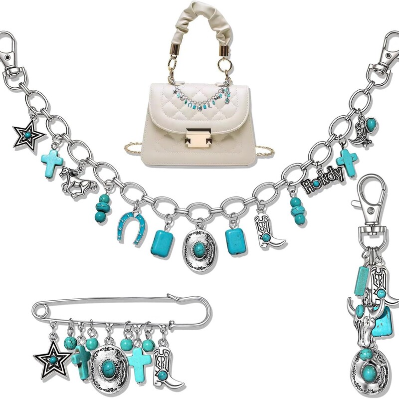 Nvenf 3-Piece Set of Turquoise Strawberry Handbag Charms, Cute Strawberry Keychain, Western-Style Wallet Chain for Women