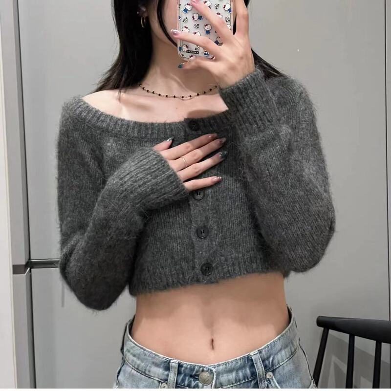 CS Women's Standard Short Wide Collar Wool Blend Cardigan Autumn 2024 New 1202939001