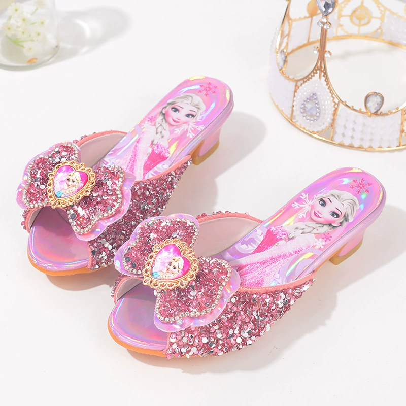Девушки Высокий Каблук Тапочки Летняя Верхняя Одежда Мода Милые Дети Кристалл Сандалии Замороженные Принцесса Aisha Baby