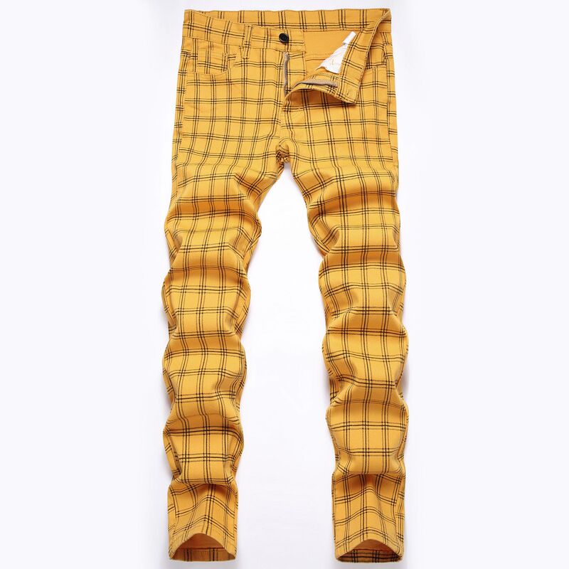 Cross-Border Foreign Trade 2026 American Retro Yellow Plaid Jeans Spring Slim-Fit Long Pants Skinny Pants Wholesale in Stock Cross-Border Foreign Trade 2026 American Retro Yellow Plaid Jeans Spring Slim-Fit Long Pants Skinny Pants Wholesale in Stock