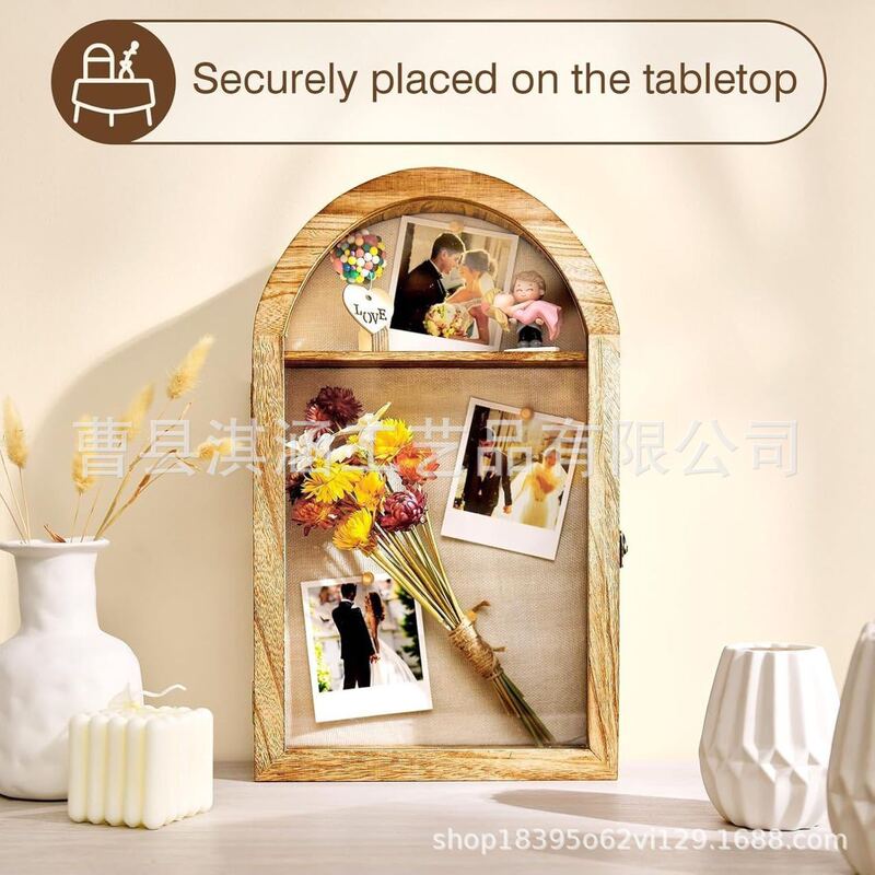 Wooden Dried Flower Display Box Wall-Mounted Decorative Box Home Decoration Arch-Shaped Transparent Photo Frame Photo Display Box