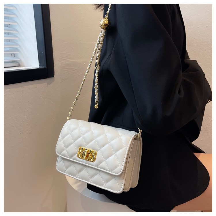 WomenS Streetwear بلون Lingge ريترو Lingge سلسلة مشبك مربع حقيبة كروس بودي حقائب كتف من الجلد Pu