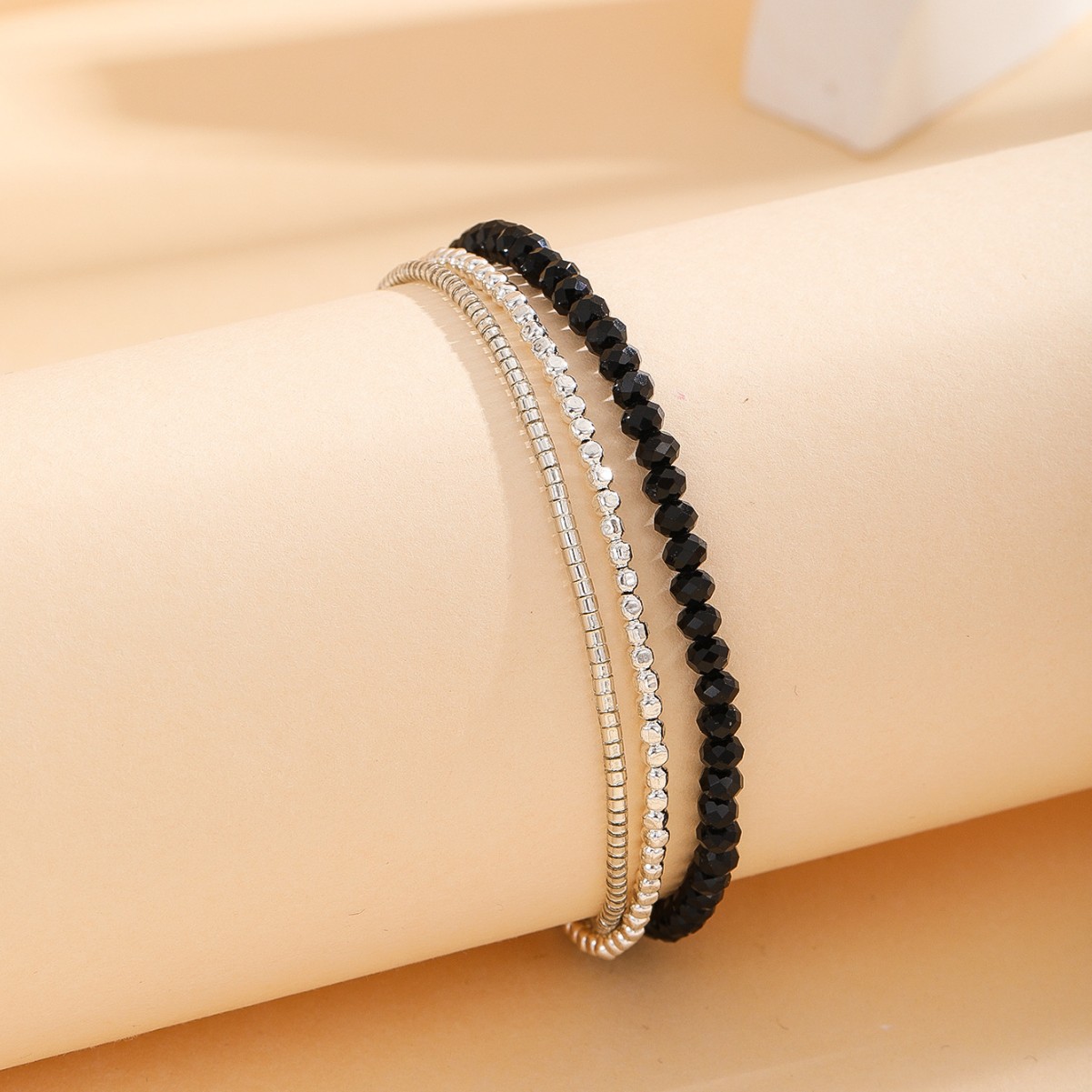 Japonés importado antiguo cuentas redondas moda simple negro más plata ágata piedra regalo amigo pulsera 2022 nuevo producto