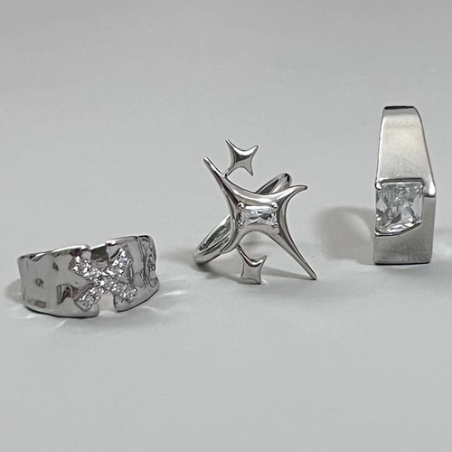 Cross-border new cold wind starburst inlaid zircon ring three-piece set female personality light luxury temperament hand jewelry ring