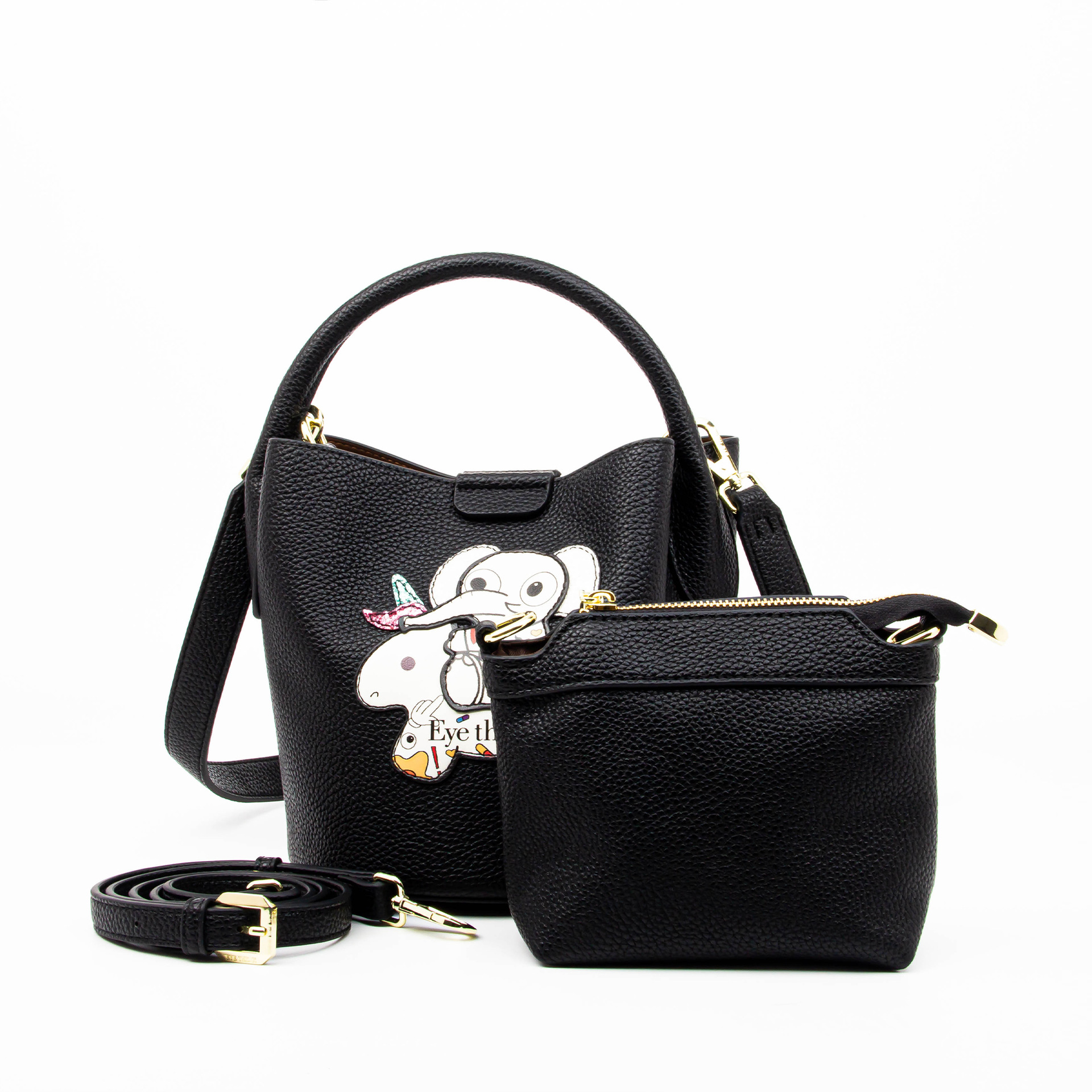 Diseño de impresión de dibujos animados bolsas de hombro de estudiantes bolsas para niños y madres con patrón de litchi en diagonal bolsas de cubos de elefantes 2673 #