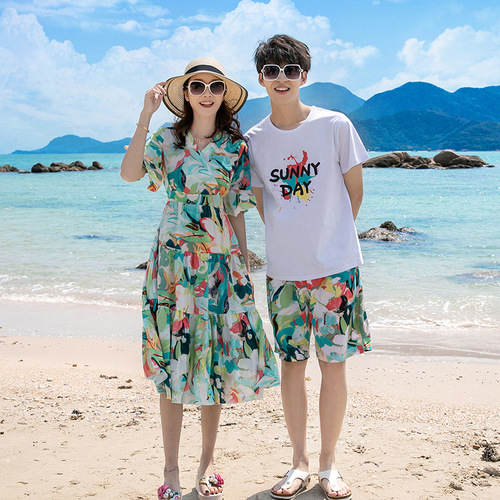 Beach Couple Summer Wear  Dress Suit Seaside Casual Vacation Couple Wear Parent-child Family of Four