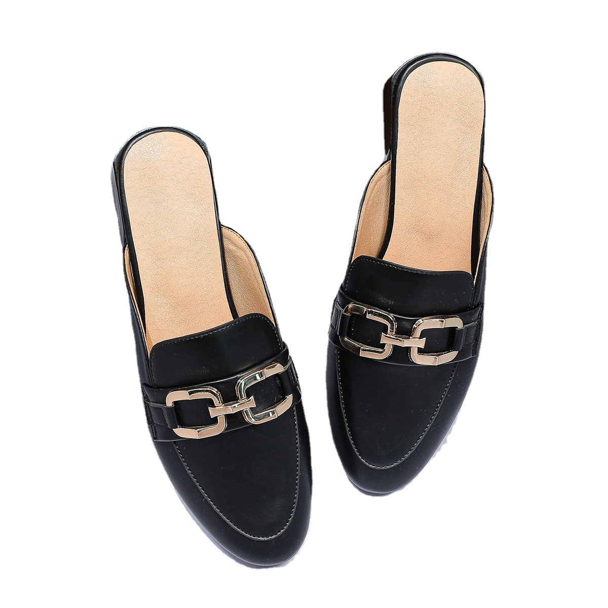 Spot One Pedal Baotou Einzelschuhe All Match Chunky Heel Lazy Soft Leather Half Slipper Frühling und Sommer New Bottom_voghion.com