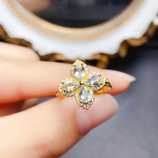 New natural aquamarine ring S925 silver inlaid main stone 3*5mm Joker net red explosions women's jewelry wholesale