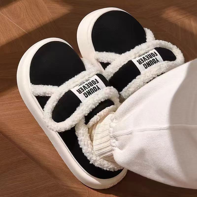 Sin impuestos) invierno 2025 nuevo estilo interior zapatillas de algodón lindas para mujeres con suela gruesa antideslizante de moda para estudiantes calientes