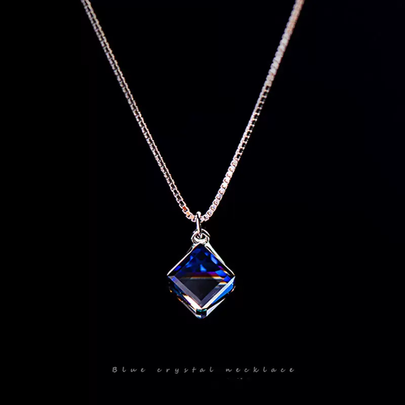 巨丰925纯银方糖项链女水晶国风轻奢锁骨链辣妹小众设计ins风颈链