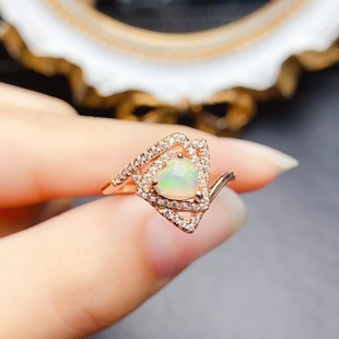 New natural opal ring S925 silver inlaid main stone 4*6mm Joker net red explosions women's jewelry wholesale
