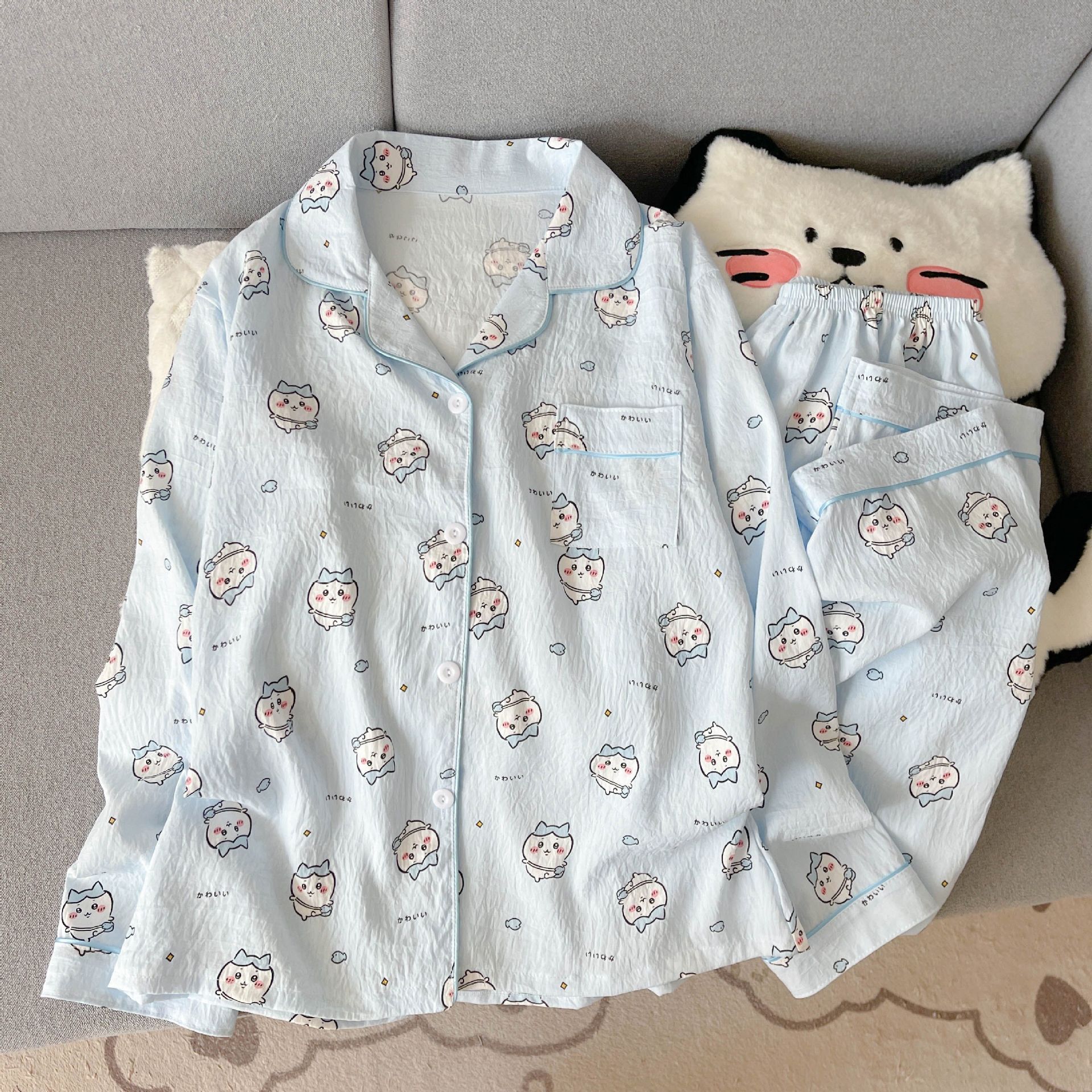 Al por mayor transfronterizo primavera y otoño 2026 nuevo pijama de mujer dibujos animados nubes dulces cardigan de algodón mangas largas pantalones largos cubierta de ropa para el hogar image 10