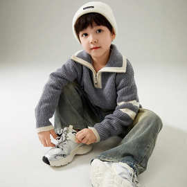 【100%羊毛】男童半拉链高领加厚毛衣儿童羊毛衫2024新款韩系纯色