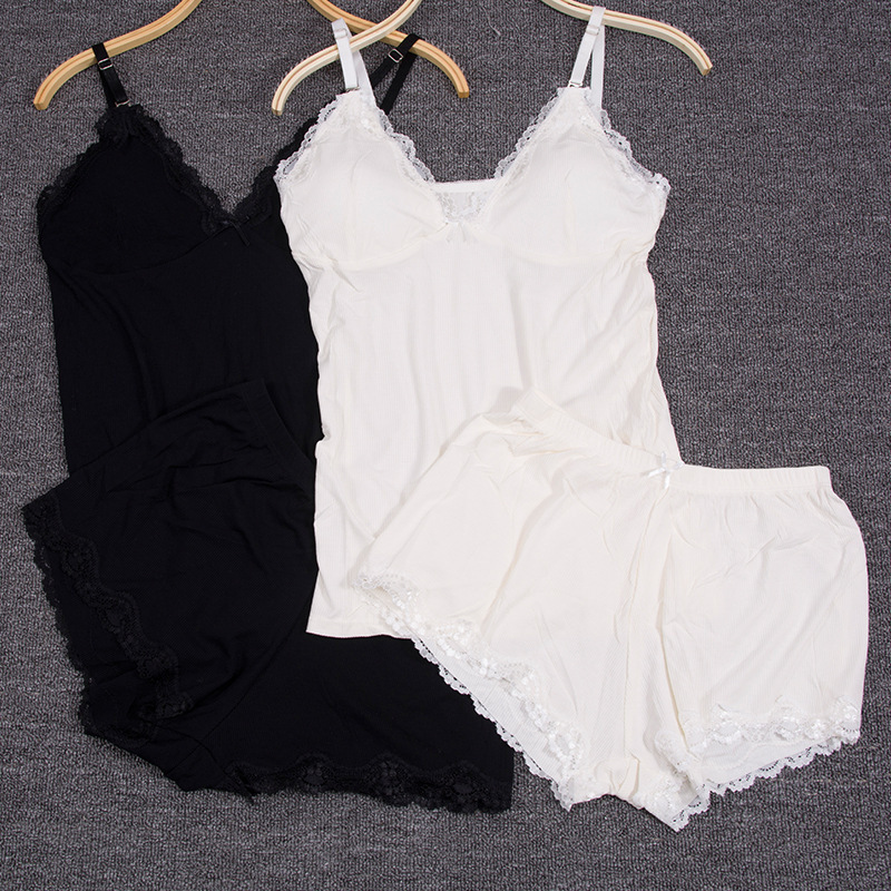 In-Stock Spring and Summer Camisole V-Neck Pajamas for Women, Summer Cotton Ribbed Sexy Tank Top V-Neck Two-Piece Camisole Shorts Pajamas