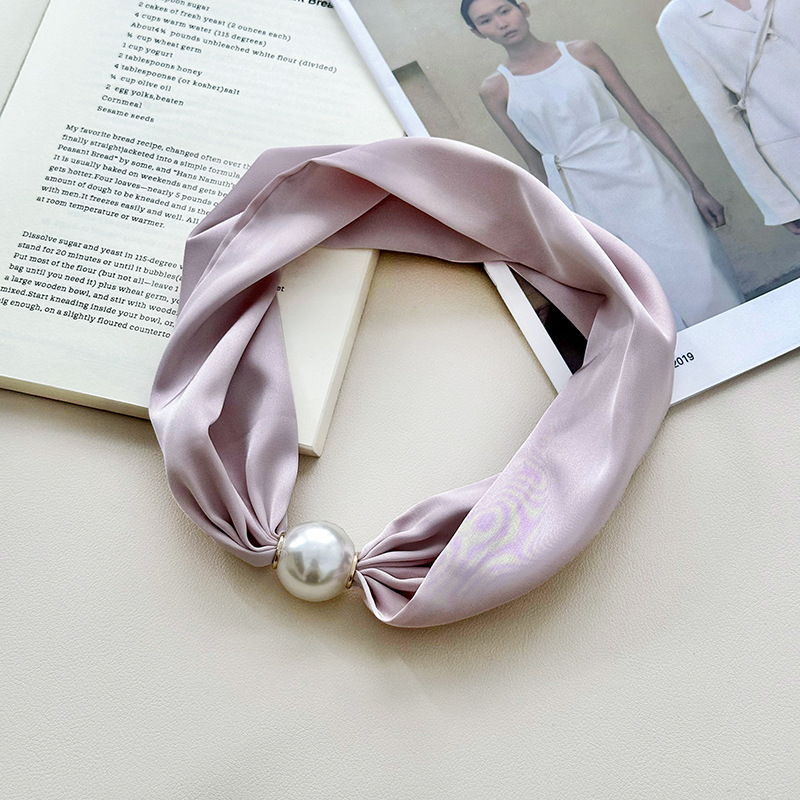 Nueva seda imitación bufandas de seda nicho de alta calidad bufandas de seda de poliéster color sólido collar de perlas bufandas